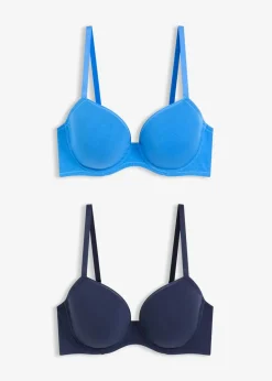 bonprix Wäsche·Baumwollunterwäsche|Nachhaltigere Materialien^Schalen-BH mit Bügel mit Bio-Baumwolle (2er Pack) dunkelblau + gletscherblau