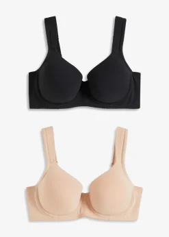 bonprix Große Cups D-H|Nachhaltigere Materialien^Schalen-BH mit Bügel mit Bio-Baumwolle (2er Pack) schwarz + mattbeige