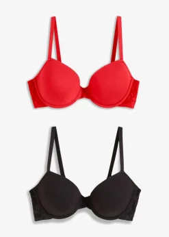 bonprix Große Cups D-H|Bhs^Schalen-BH mit Bügel mit Bio-Baumwolle (2er Pack) erdbeere + schwarz