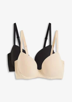 bonprix Wäsche·Baumwollunterwäsche|Nachhaltigere Materialien^Schalen-BH mit Bügel mit Bio-Baumwolle (2er Pack) schwarz + sandbeige