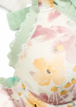 bonprix Wäsche·Baumwollunterwäsche|Wäsche·Große Cups D-H^Schalen-BH mit Bügel mit Bio-Baumwolle (2er Pack) wollweiß geblümt + hellschilf