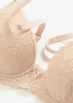 bonprix Große Cups D-H|Bhs^Schalen-BH mit blumiger Stickerei kreidebeige