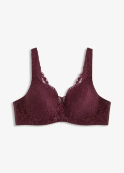 bonprix Wäsche·Dessous|Wäsche·Große Cups D-H^Schalen-BH mit gepolsterten Trägen und zarter Spitze weinrot