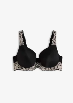 bonprix Wäsche·Dessous|Wäsche·Große Cups D-H^Schalen-BH mit gepolsterten Trägern schwarz/wollweiß