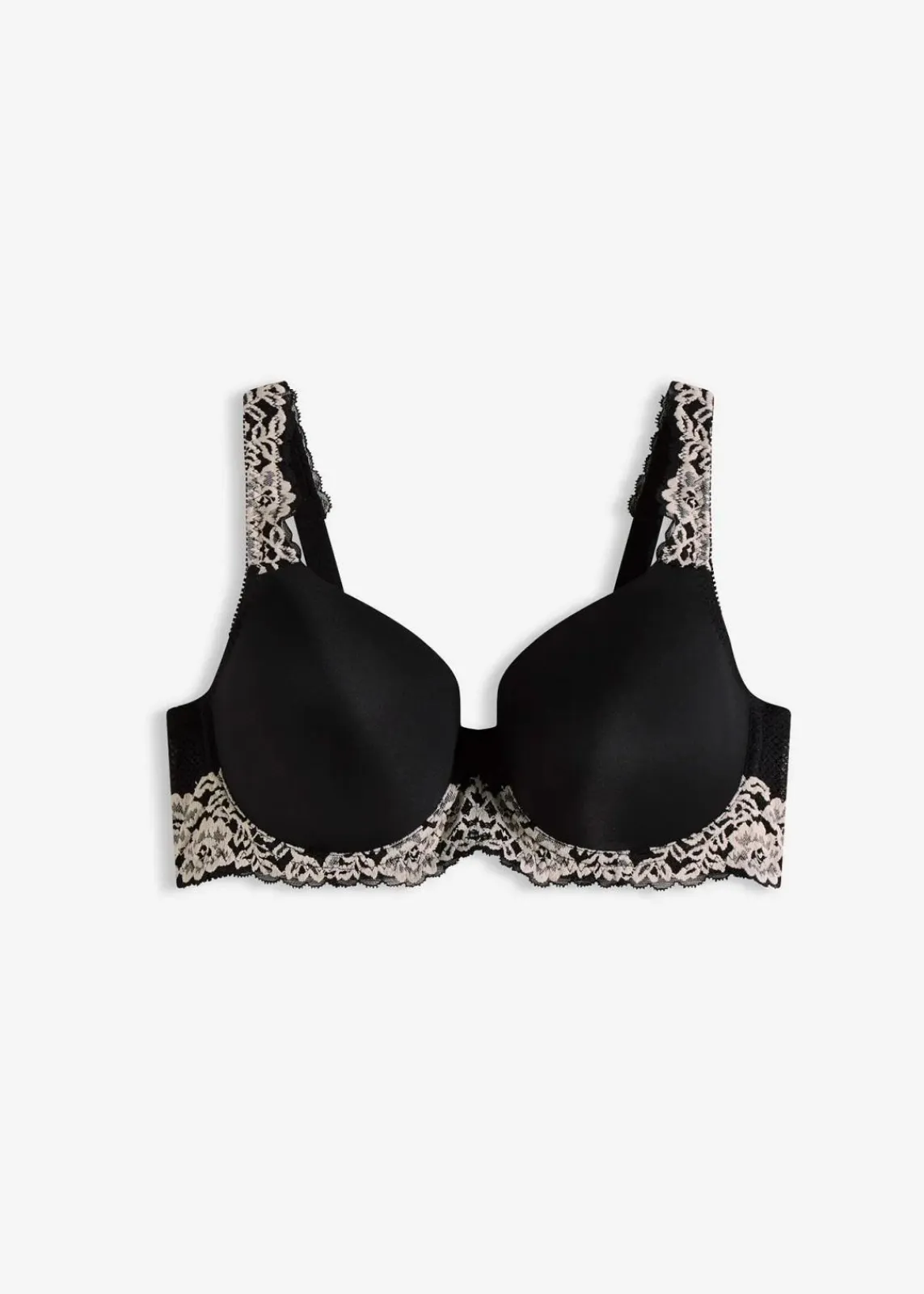 bonprix Wäsche·Dessous|Wäsche·Große Cups D-H^Schalen-BH mit gepolsterten Trägern schwarz/wollweiß