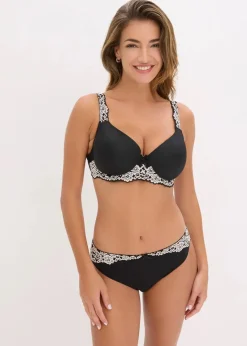 bonprix Wäsche·Dessous|Wäsche·Große Cups D-H^Schalen-BH mit gepolsterten Trägern schwarz/wollweiß