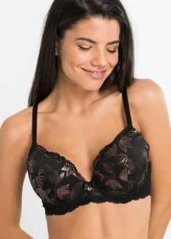 bonprix Große Cups D-H|Bhs^Schalen-BH mit schimmerndem Effekt schwarz/kupfer