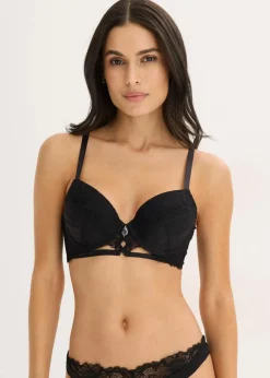 bonprix Große Cups D-H|Nachhaltigere Materialien^Schalen-BH mit zarter Spitze schwarz