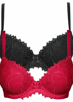 bonprix Große Cups D-H|Bhs^Schalen-BH mit zarter Stickerei (2er Pack) dunkelrot + schwarz