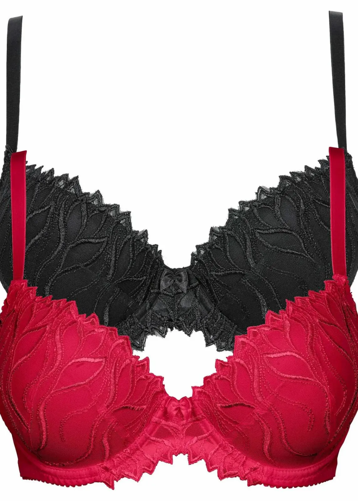 bonprix Große Cups D-H|Bhs^Schalen-BH mit zarter Stickerei (2er Pack) dunkelrot + schwarz