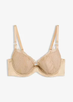 bonprix Große Cups D-H|Bhs^Schalen-BH mit zarter Stickerei und abnehmbaren Ketten-Accessoire saharabeige