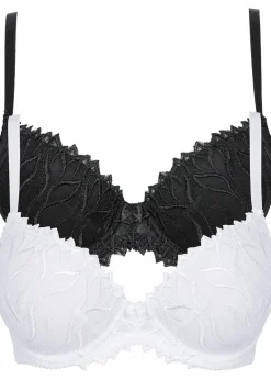 bonprix Große Cups D-H|Bhs^Schalen-BH mit zarter Stickerei (2er Pack) schwarz + weiß