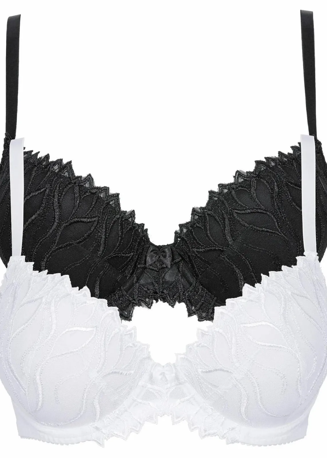 bonprix Große Cups D-H|Bhs^Schalen-BH mit zarter Stickerei (2er Pack) schwarz + weiß