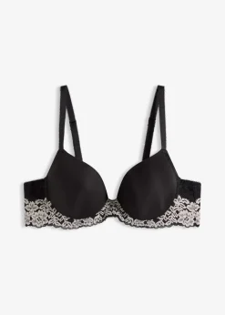 bonprix Große Cups D-H|Nachhaltigere Materialien^Schalen-BH mit zweifarbiger Spitze schwarz/wollweiß