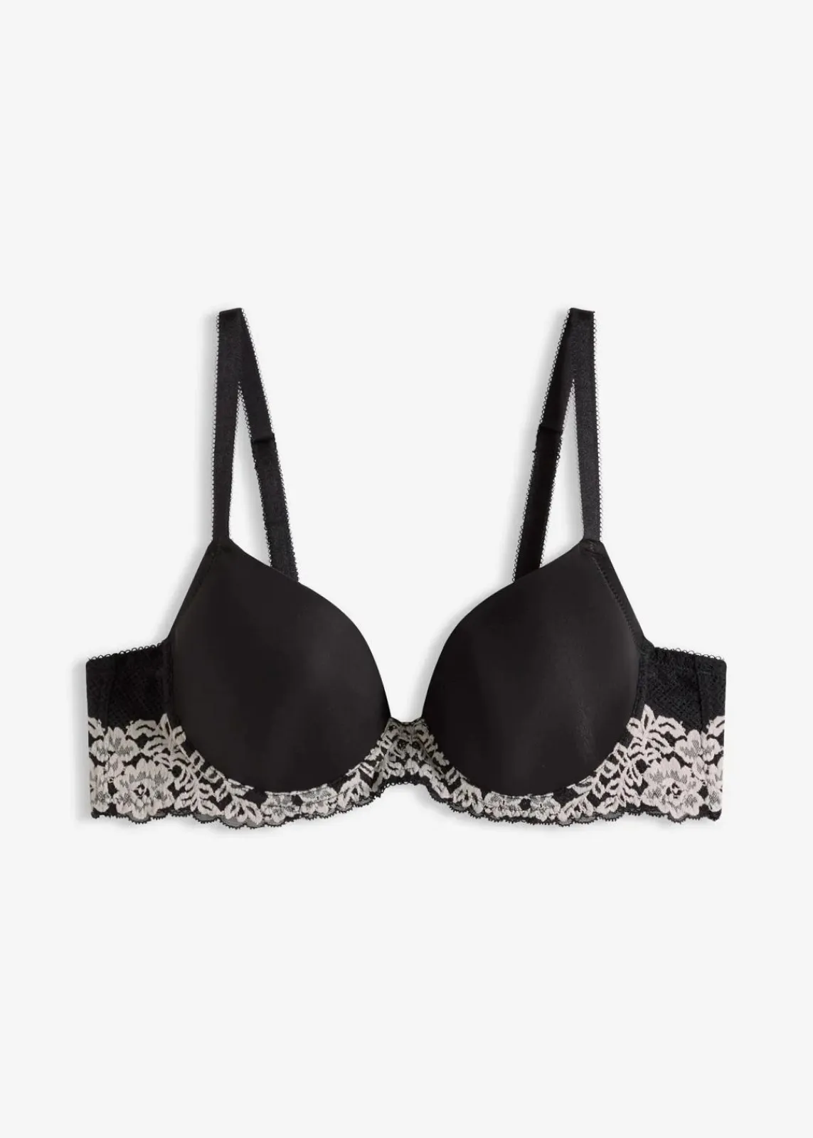 bonprix Große Cups D-H|Nachhaltigere Materialien^Schalen-BH mit zweifarbiger Spitze schwarz/wollweiß