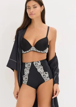 bonprix Große Cups D-H|Nachhaltigere Materialien^Schalen-BH mit zweifarbiger Spitze schwarz/wollweiß