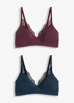 bonprix Große Cups D-H|Nachhaltigere Materialien^Schalen-BH ohne Bügel mit Bio-Baumwolle (2er Pack) intensivblau + weinrot
