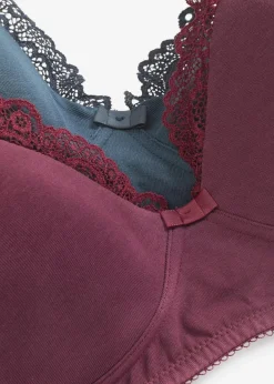 bonprix Große Cups D-H|Nachhaltigere Materialien^Schalen-BH ohne Bügel mit Bio-Baumwolle (2er Pack) intensivblau + weinrot