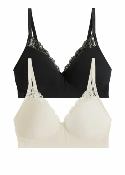 bonprix Große Cups D-H|Nachhaltigere Materialien^Schalen-BH ohne Bügel mit Bio-Baumwolle (2er Pack) schwarz + kieselbeige