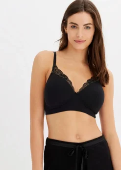 bonprix Große Cups D-H|Nachhaltigere Materialien^Schalen-BH ohne Bügel mit Bio-Baumwolle (2er Pack) schwarz + kieselbeige