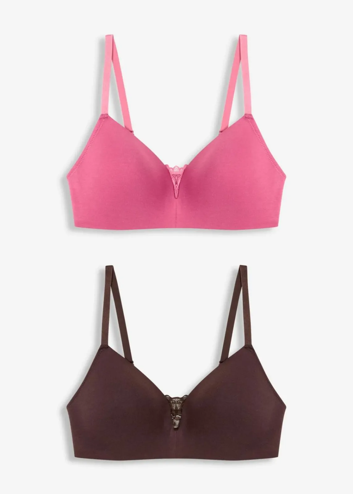 bonprix Wäsche·Baumwollunterwäsche|Nachhaltigere Materialien^Schalen-BH ohne Bügel mit Baumwolle (2er Pack) kirschblütenpink + dunkelbraun