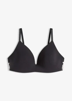 bonprix Wäsche·Baumwollunterwäsche|Nachhaltigere Materialien^Schalen-BH ohne Bügel mit Bio-Baumwolle und Spitze schwarz/wollweiß