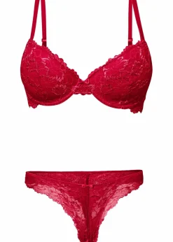 bonprix Wäsche·Dessous|Wäsche·Große Cups D-H^Schalen-BH +String aus zarter Spitze (2-tlg.Set) rot