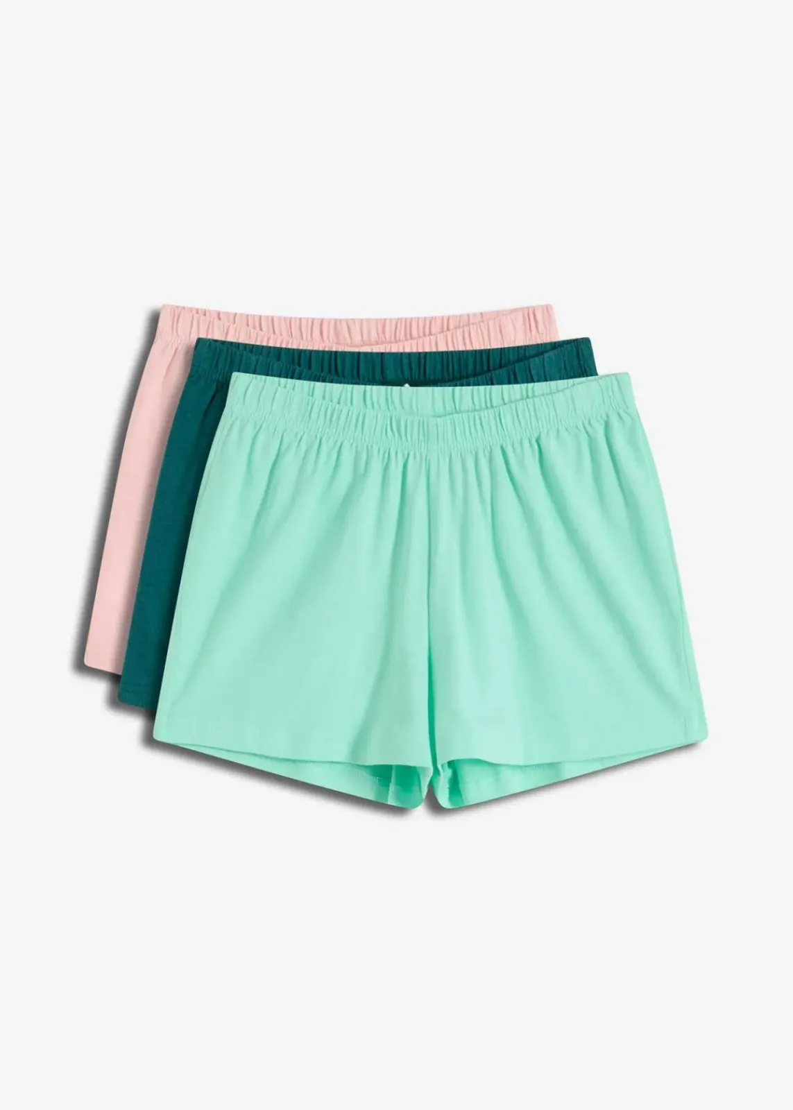 bonprix Wäsche·Nachtwäsche|Nachhaltigere Materialien^Schlaf Shorts (3er Pack) pfeffergrün/mentholblau/softrosa