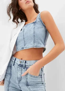 bonprix Bekleidung·Shirts & Tops|Jeans^Schlagjeans High Waist eisblau denim