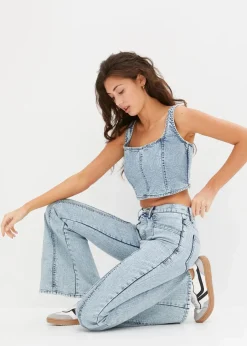 bonprix Bekleidung·Shirts & Tops|Jeans^Schlagjeans High Waist eisblau denim
