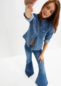 bonprix Bekleidung·Shirts & Tops|Jeans^Schlagjeans mit offenem Saumabschluss blau denim