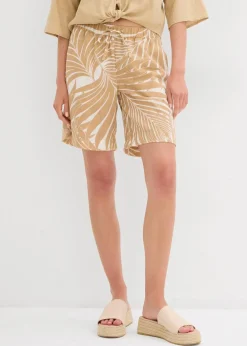 bonprix Nachhaltigere Materialien|Hosen^Schlupf-Bermuda wollweiß/new beige bedruckt