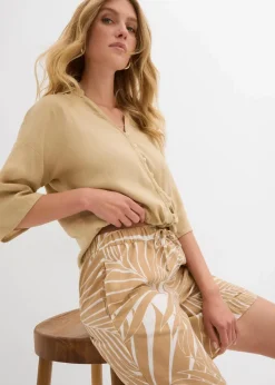 bonprix Nachhaltigere Materialien|Hosen^Schlupf-Bermuda wollweiß/new beige bedruckt