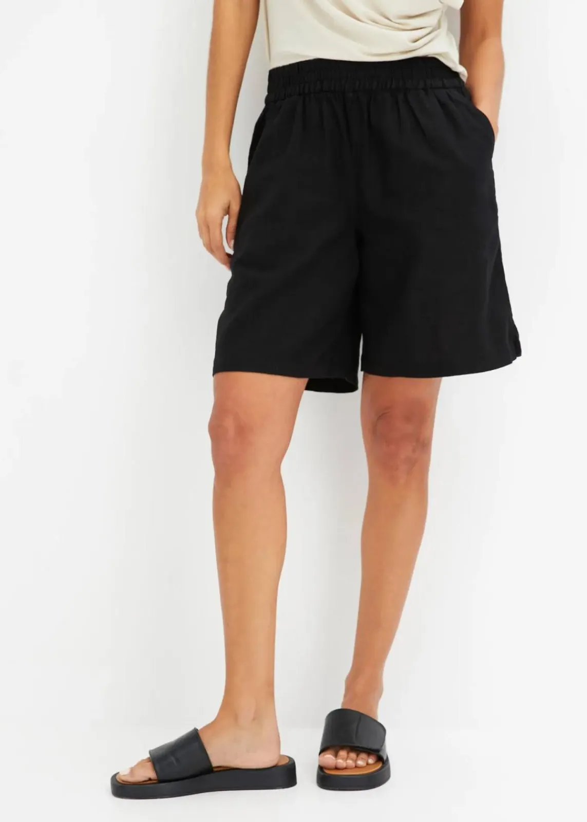 bonprix Bekleidung·Outdoorbekleidung|Bekleidung·Kleider^Schlupf-Bermuda aus luftigem Leinen-Mix schwarz
