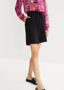 bonprix Nachhaltigere Materialien|Hosen^Schlupf-Bermuda aus Musselin schwarz