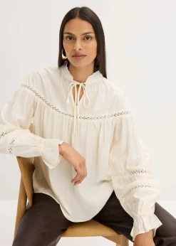 bonprix Blusen & Tuniken|Bekleidung·Jacken & Mäntel^Schlupfbluse aus feinem Viskose-Mix perlweiß