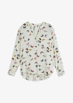 bonprix Bekleidung·Jacken & Mäntel|Blusen & Tuniken^Schlupfbluse aus fließender Viskose wollweiß schmetterlinge