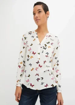 bonprix Bekleidung·Jacken & Mäntel|Blusen & Tuniken^Schlupfbluse aus fließender Viskose wollweiß schmetterlinge