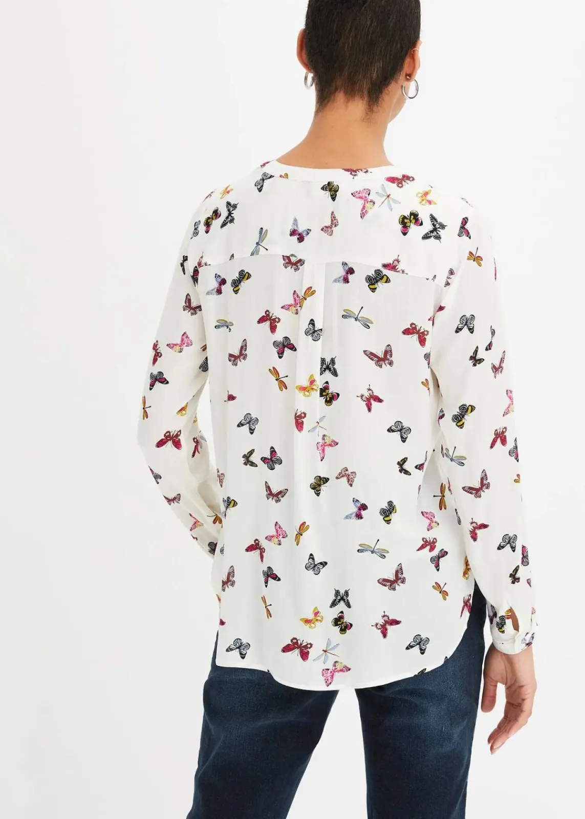 bonprix Bekleidung·Jacken & Mäntel|Blusen & Tuniken^Schlupfbluse aus fließender Viskose wollweiß schmetterlinge