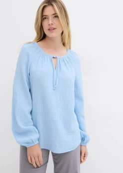 bonprix Blusen & Tuniken|Bekleidung·Jacken & Mäntel^Schlupfbluse aus luftigem Musselin hellblau
