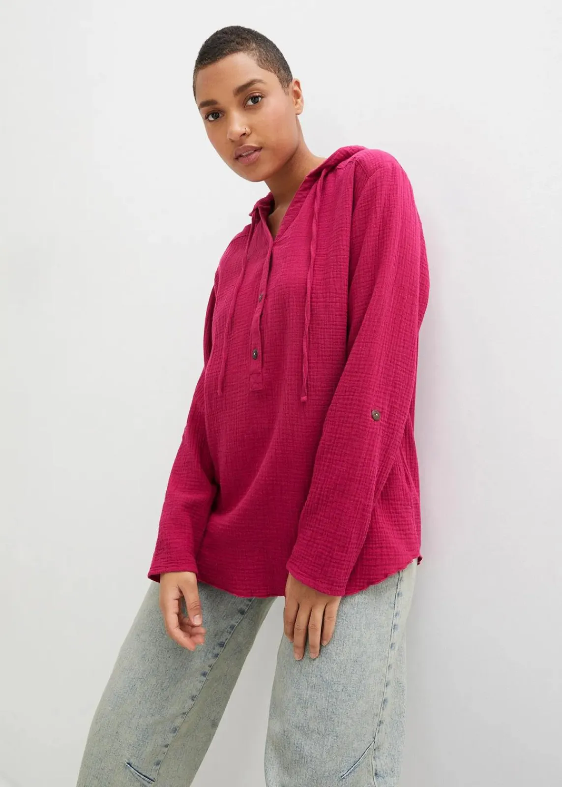 bonprix Bekleidung·Jacken & Mäntel|Blusen & Tuniken^Schlupfbluse aus luftigem Musselin beerenrot