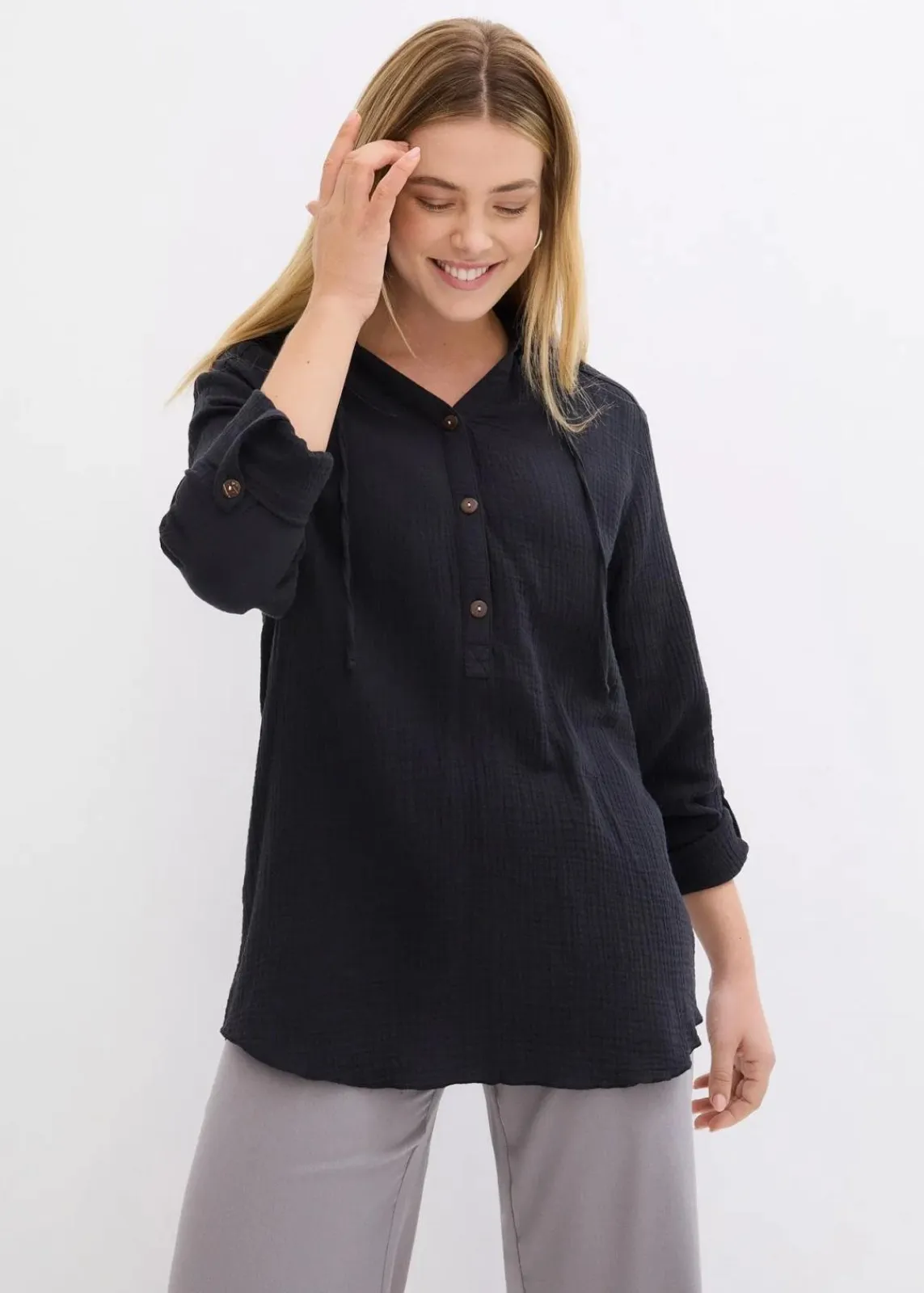 bonprix Blusen & Tuniken|Bekleidung·Jacken & Mäntel^Schlupfbluse aus luftigem Musselin schwarz