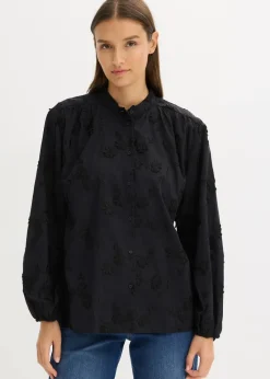 bonprix Blusen & Tuniken|Bekleidung·Jacken & Mäntel^Schlupfbluse aus reiner Baumwolle schwarz