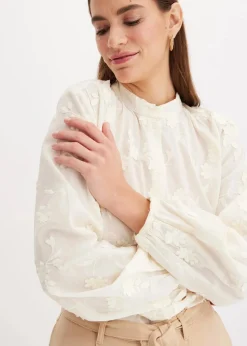 bonprix Blusen & Tuniken|Bekleidung·Jacken & Mäntel^Schlupfbluse aus reiner Baumwolle wollweiß
