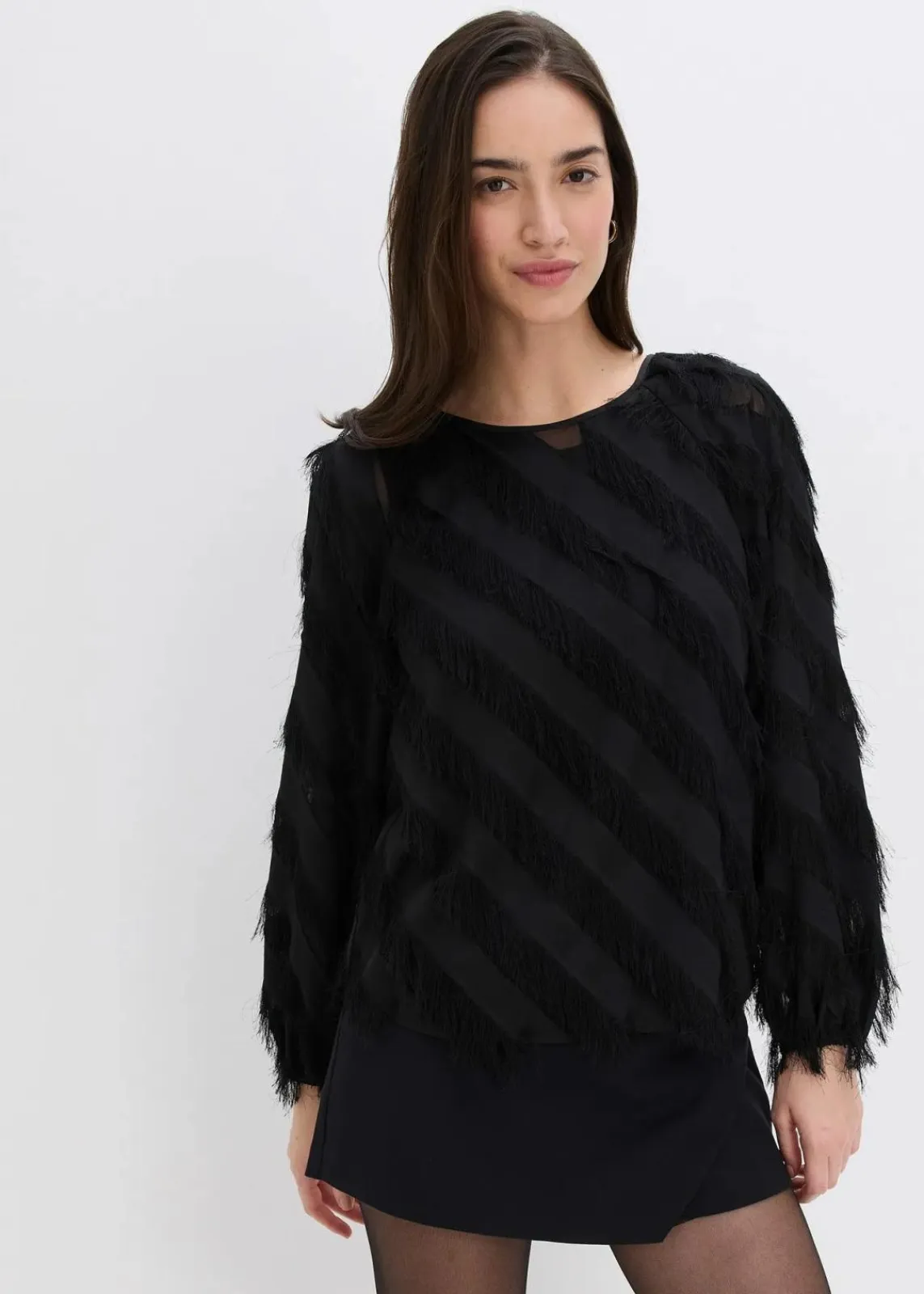 bonprix Blusen & Tuniken^Schlupfbluse mit Fransen-Details schwarz