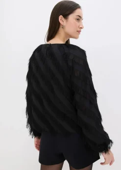 bonprix Blusen & Tuniken^Schlupfbluse mit Fransen-Details schwarz