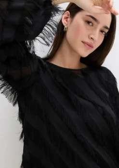 bonprix Blusen & Tuniken^Schlupfbluse mit Fransen-Details schwarz