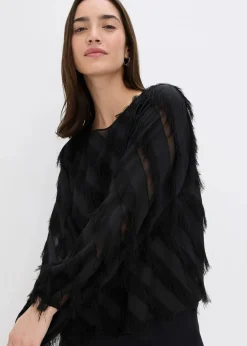 bonprix Blusen & Tuniken^Schlupfbluse mit Fransen-Details schwarz