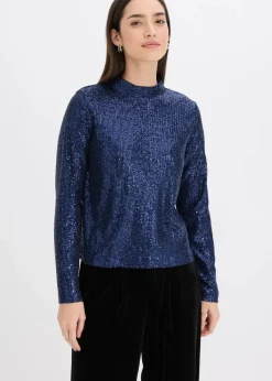 bonprix Blusen & Tuniken|Bekleidung·Jacken & Mäntel^Schlupfbluse mit Pailletten dunkelblau