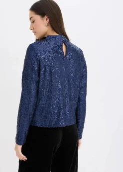 bonprix Blusen & Tuniken|Bekleidung·Jacken & Mäntel^Schlupfbluse mit Pailletten dunkelblau